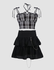 Plaid Cami & High Waist Skirt Set