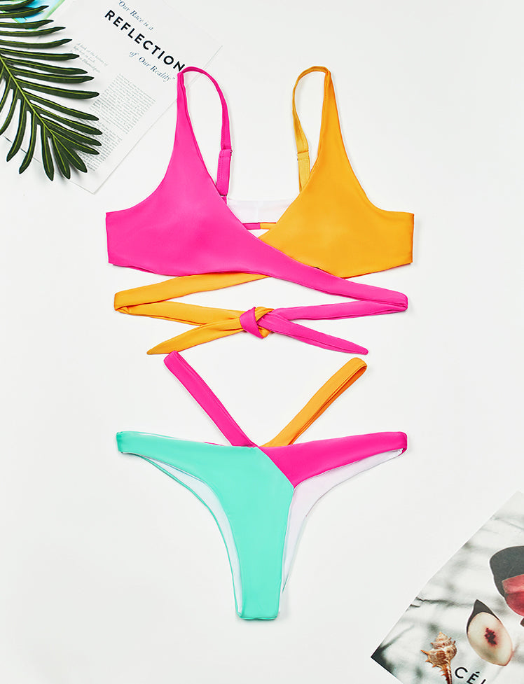 Contrasting Tie-back Bikini Set