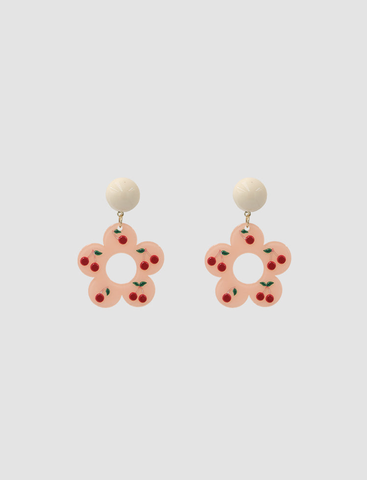 Pink Cherries Cute Flower Earrings