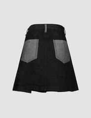 Black Stitching Irregular Denim Mini Skirt