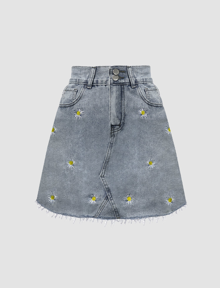 Little Daisy Print Denim Skirt