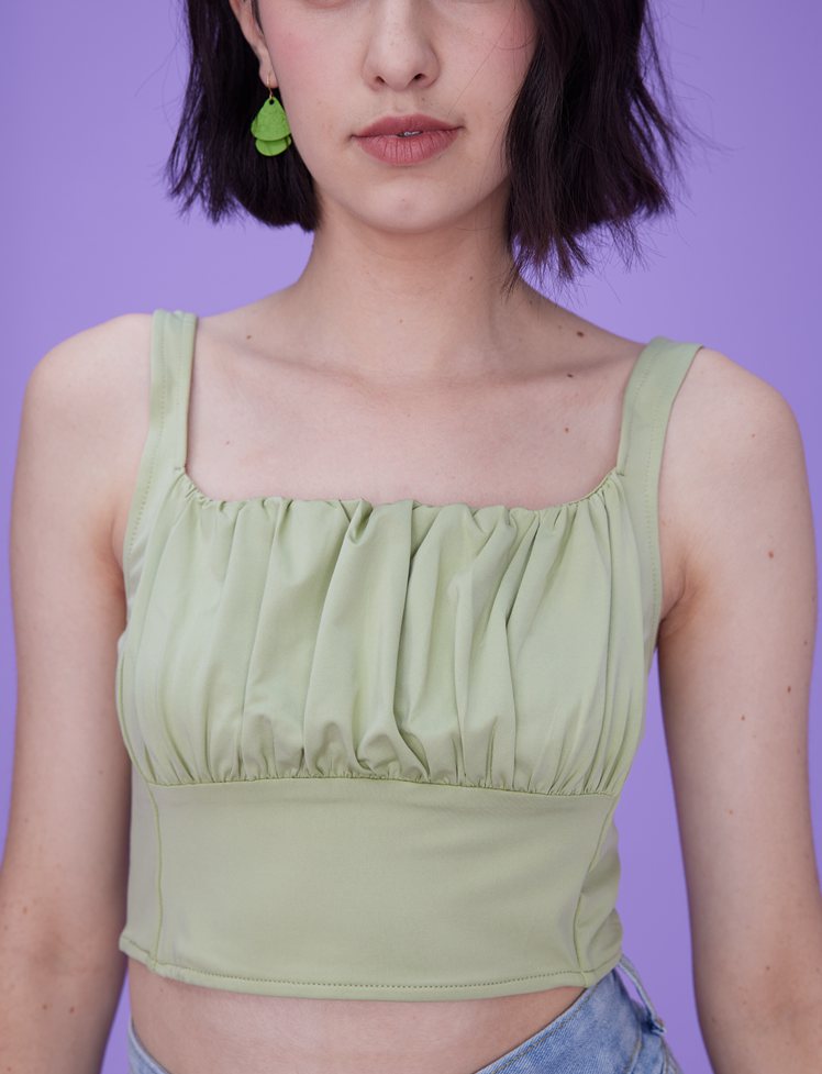 Green Fold Pleated Crop Top