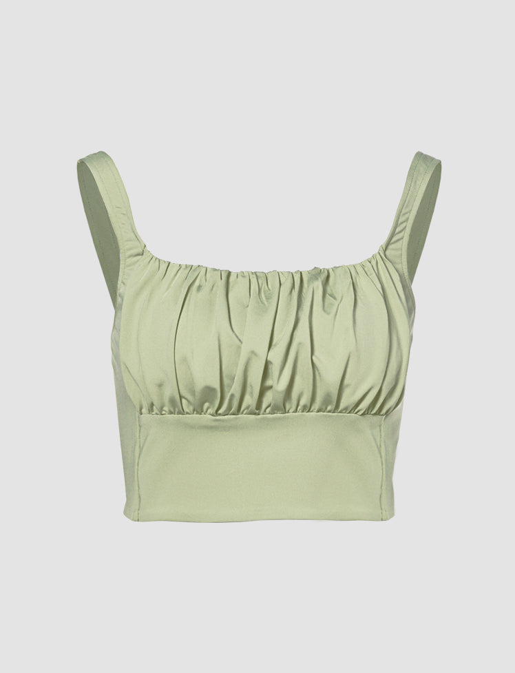 Green Fold Pleated Crop Top