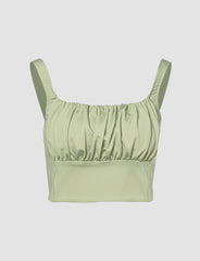 Green Fold Pleated Crop Top