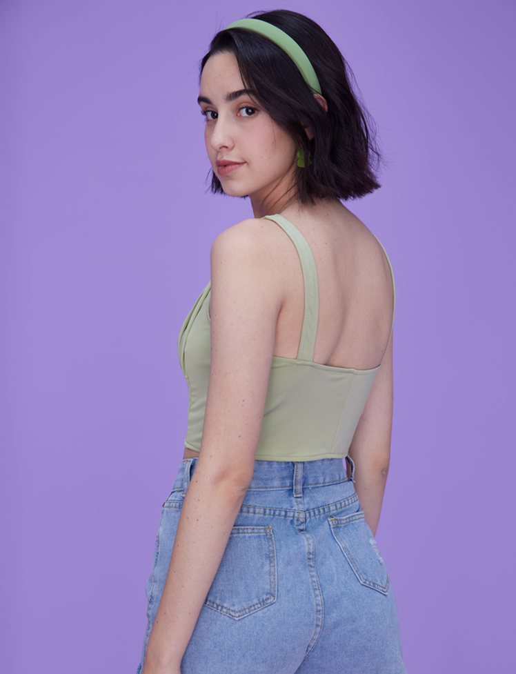 Green Fold Pleated Crop Top