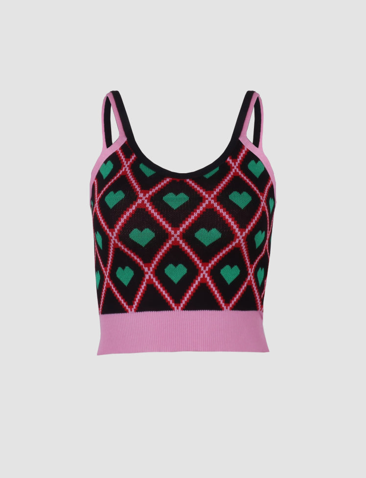 Heart Print Color Block Tank Tops