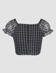 Black Plaid Puff Sleeve Shirt