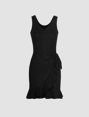 Solid Ruffled Sleeveless Dress