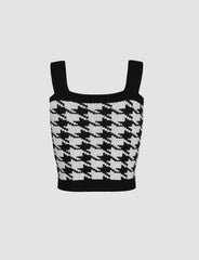 Black Houndstooth Vest&Knitted Sweater Set