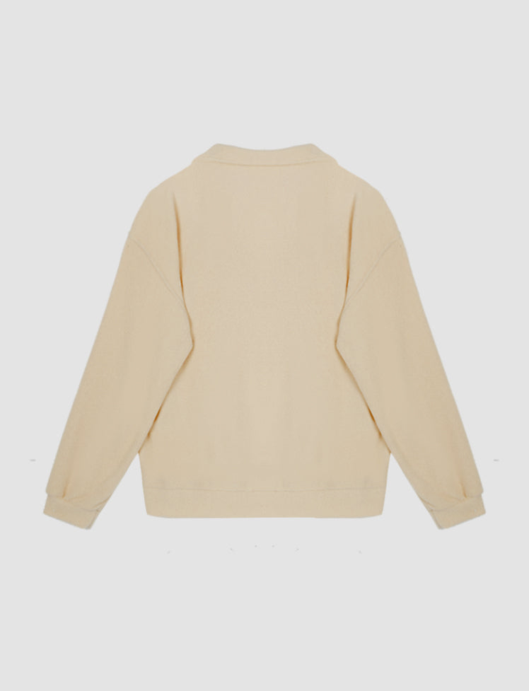 Beige Solid Sweatershirt Set