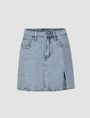 Slit Denim Mini Skirt