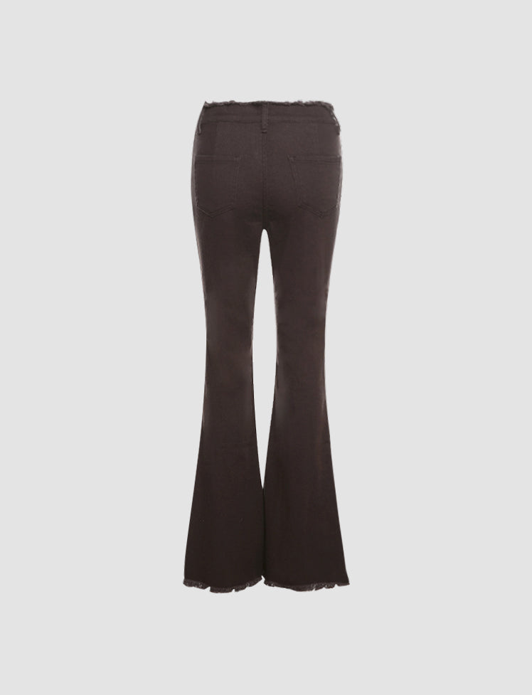 Solid Denim Flares Trousers