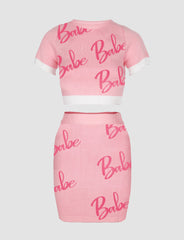 Pink Tee&Mini Skirts Knitted babe Sets