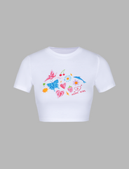 Butterfly Dolphin Pattern Short Sleeve Top