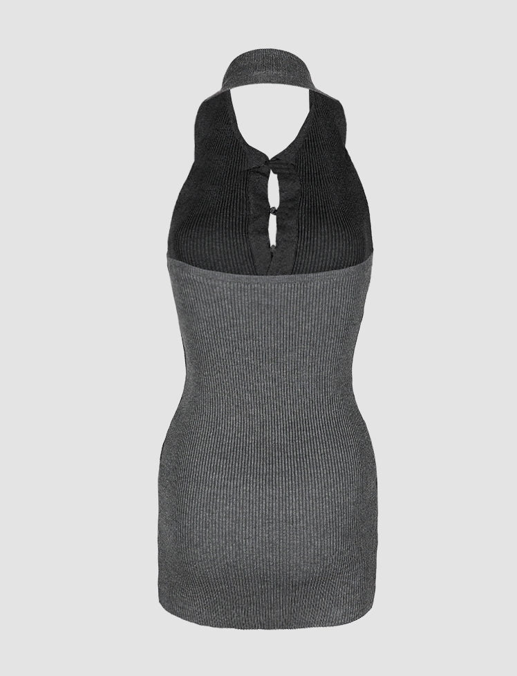 Gray Halter Cut Out Knit Dress