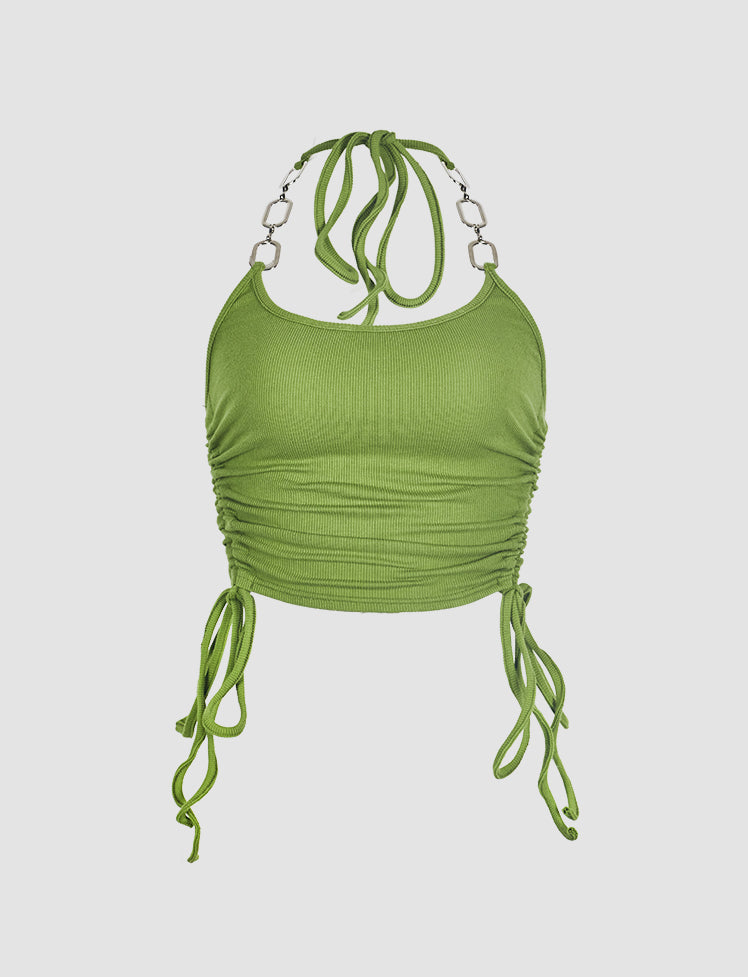 Solid Drawstring Ruched Tank Top