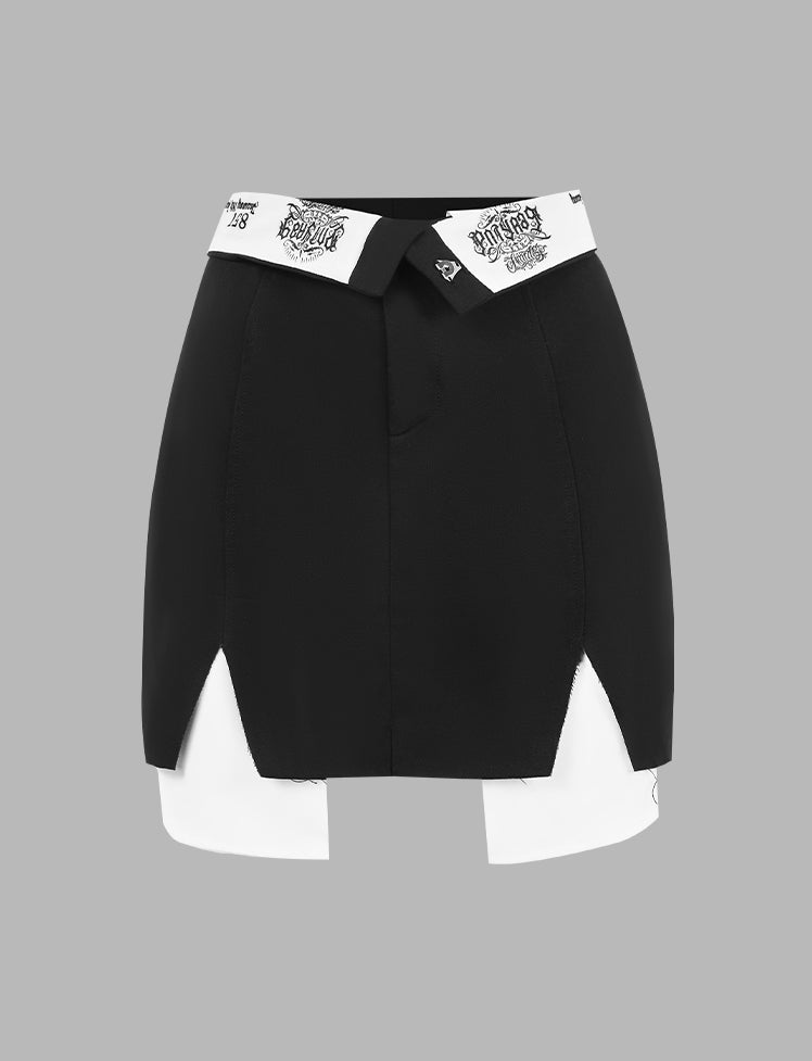 Lapel Collar Splicing Skirt