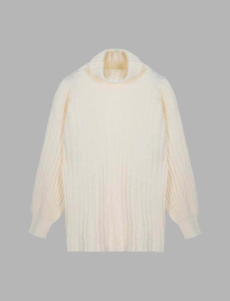 Beige Turtleneck Knitted Sweater