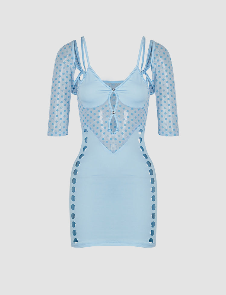 Mesh Patch Hollow Mini Dress