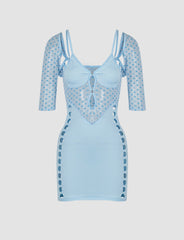 Mesh Patch Hollow Mini Dress