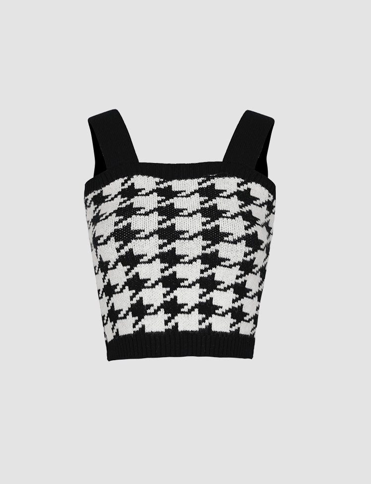 Black Houndstooth Vest&Knitted Sweater Set