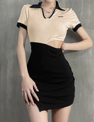 Irregular Short Sleeve Cutout Mini Dress