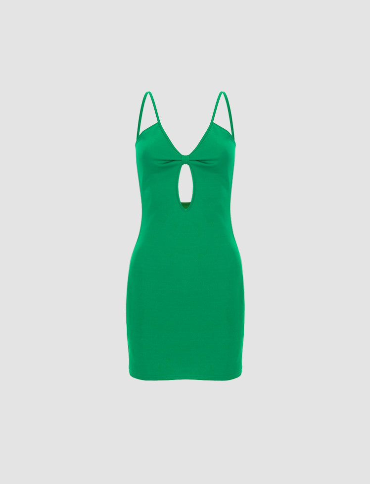 Green Bow Cutout Open Back Dress