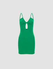 Green Bow Cutout Open Back Dress