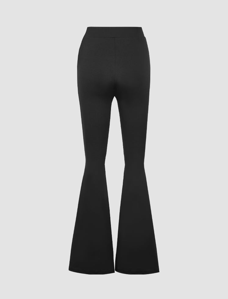 Solid Color High-waisted Large Flared Black Pants