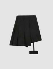 Irregular pleated skirt with black leg loops