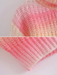 Pink Contrasting High-neck Striped Knitted Sweater
