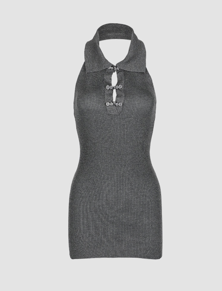 Gray Halter Cut Out Knit Dress