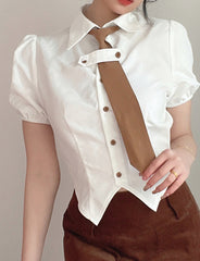 Bubble Sleeve Blouse With Belt