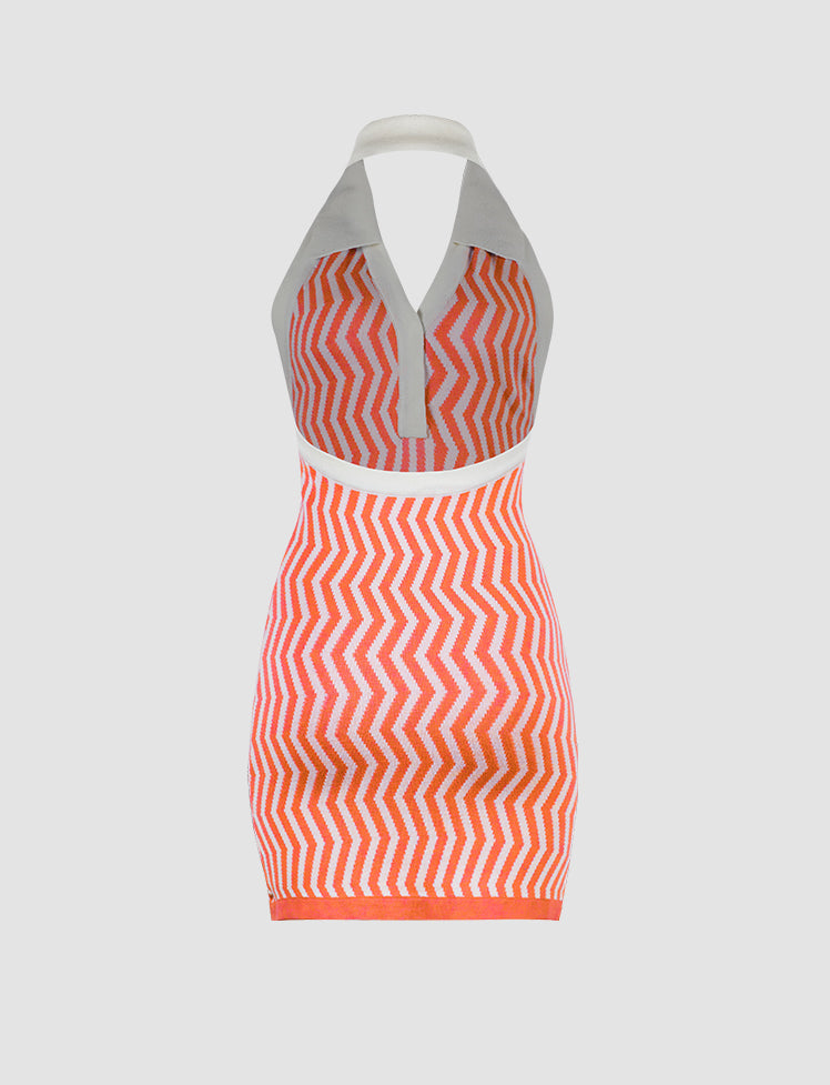 Stripe Print Polo Sleeveless Dress