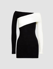 Black&White Stitching Off-the-shoulder Knitted Dress