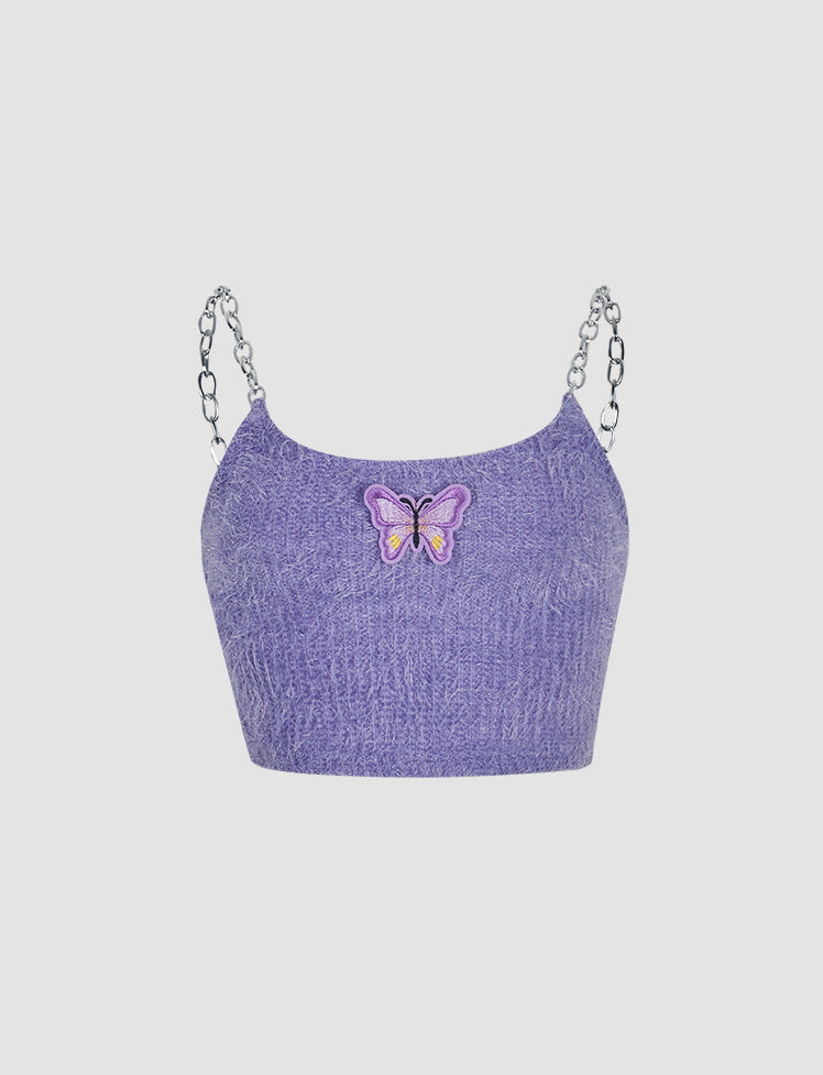 Butterfly Embroidery Crop Tank Top