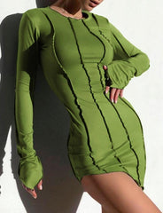 Green Long Sleeve Round Neck   Dress