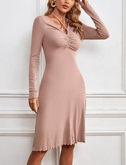 Slim V-neck tie knitted long sleeves Dress