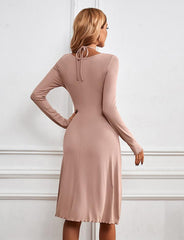 Slim V-neck tie knitted long sleeves Dress