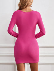 Slim-fit Single-breasted U-neck Knitted Long-sleeved Dress