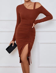 Slim Slit Strapless Long Sleeves Dress