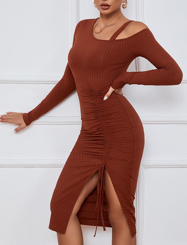 Slim Slit Strapless Long Sleeves Dress