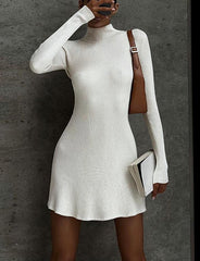 Slim White Long Sleeve Knit Dress