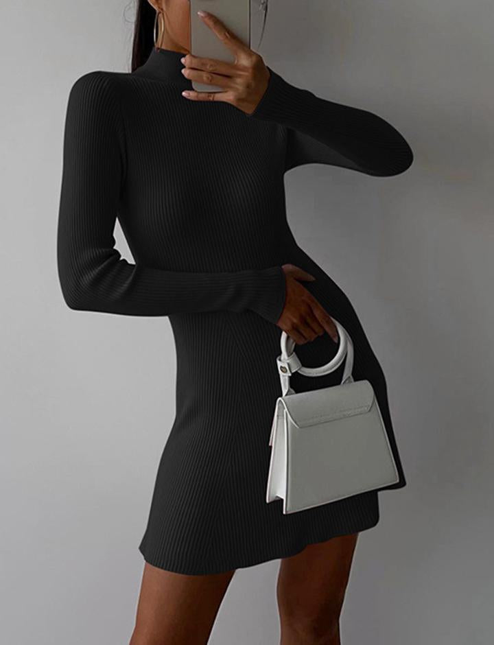 Slim White Long Sleeve Knit Dress