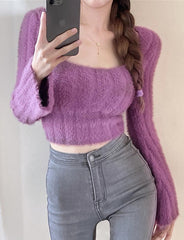 Knit Spice Girls Cropped Square Neck Sweater