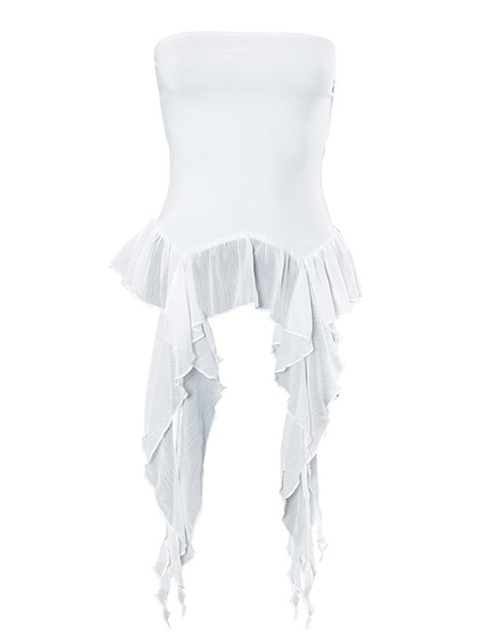 Ruffle Fringe Irregular Strapless Camisole For