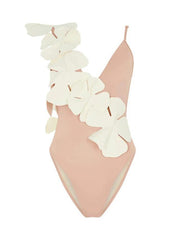 Flower Embellished Slim Swimsuit with Straps For