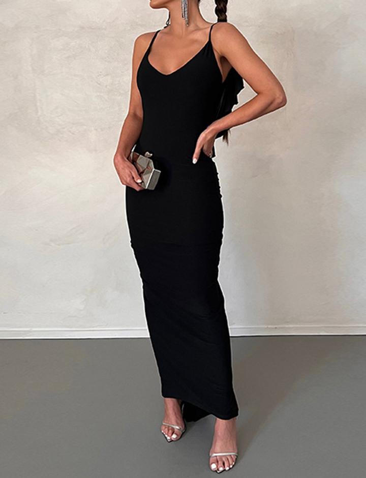 U-Neck Backless Slim Suspender Long Dress