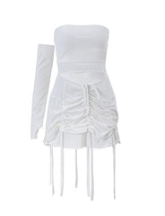 Sweet and Spicy Sleeve Summer Party White Pleated Dress