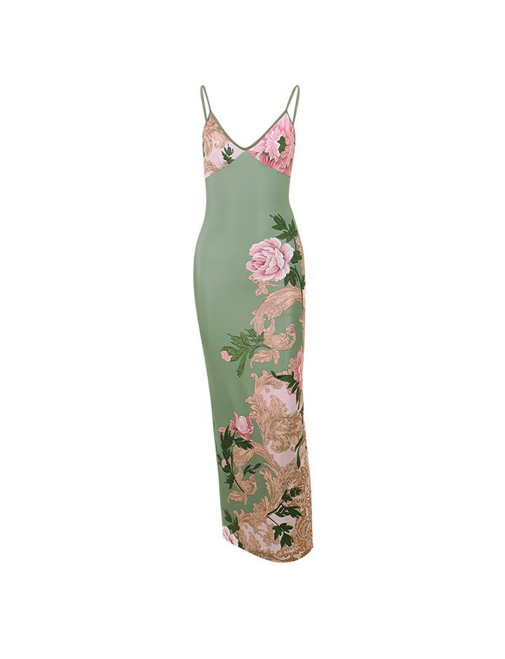 Slim Dress with Backless Sling Print